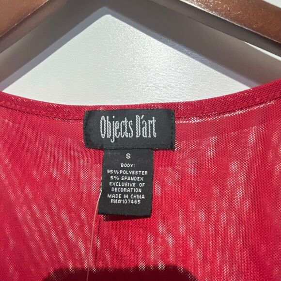 Objects D'art Women's Red Mesh Back Sleeveless Sequined Beaded Top Small NWT - Picture 4 of 8
